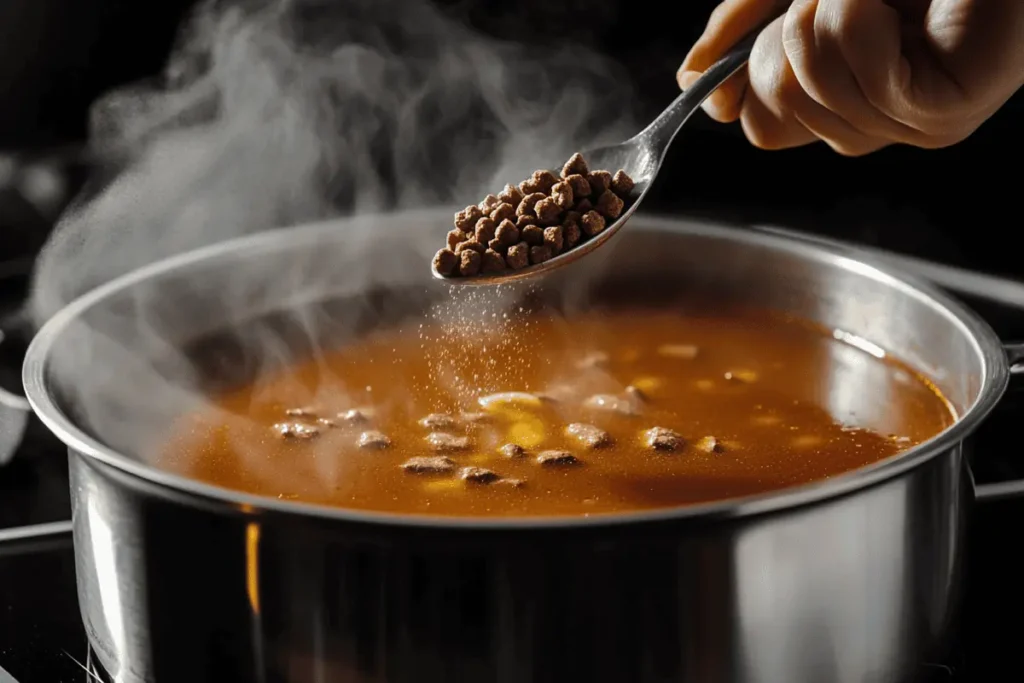 beef bouillon granules added to soup