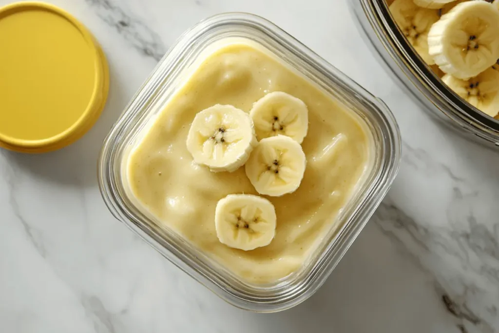 How many days does magnolia banana pudding last? Banana pudding being stored in an airtight container.