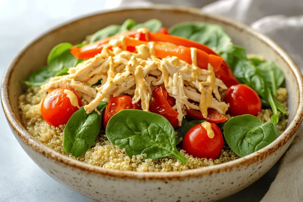 healthy recipes using shredded chicken grain bowl