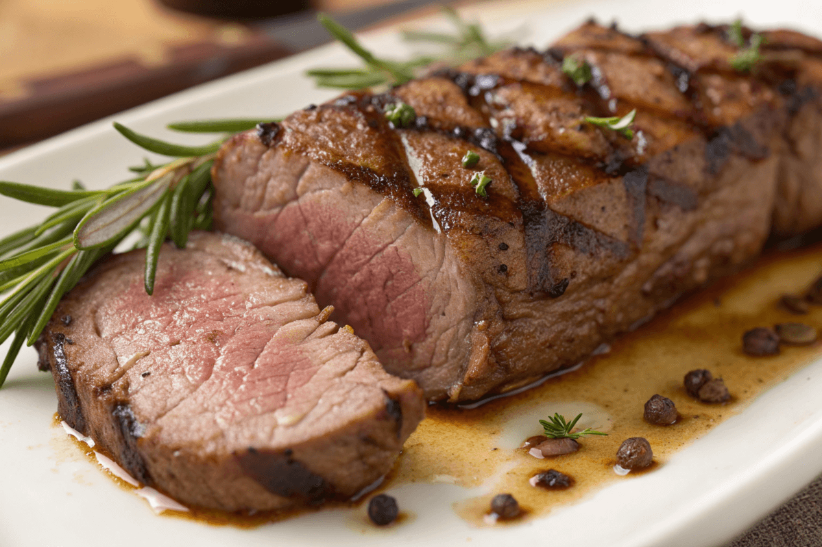 Close-up of tender deer backstrap cooked to perfection