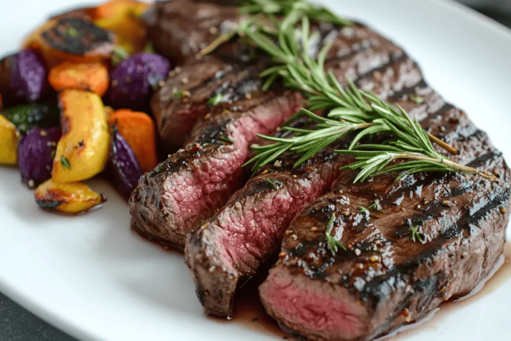 What seasonings taste good on venison? Grilled venison steak with herb garnish