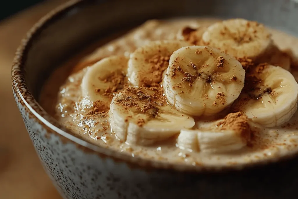 Buckwheat porridge with almond butter and banana for a gluten free healthy breakfast