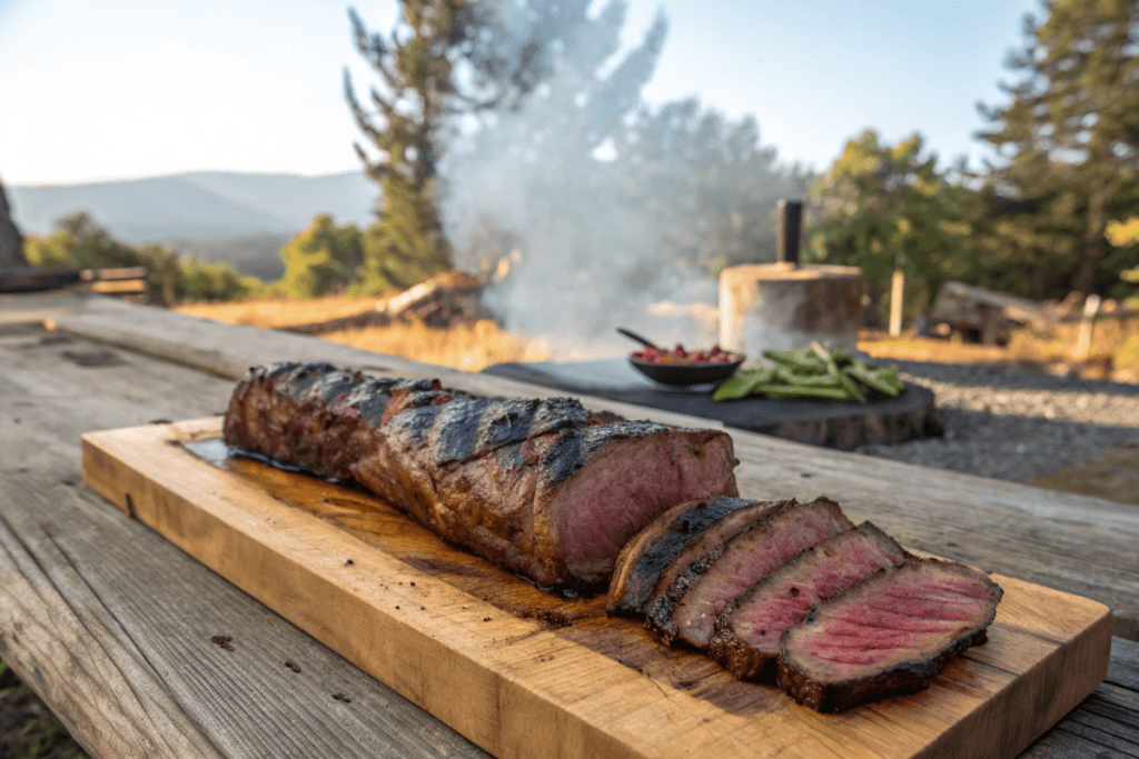 What is deer backstrap equivalent to? Grilled venison backstrap served on a wooden plank