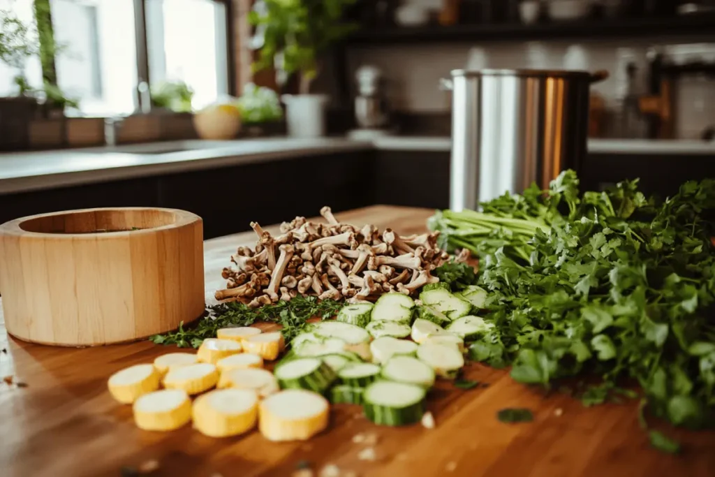 sodium chicken stock ingredients on a kitchen table